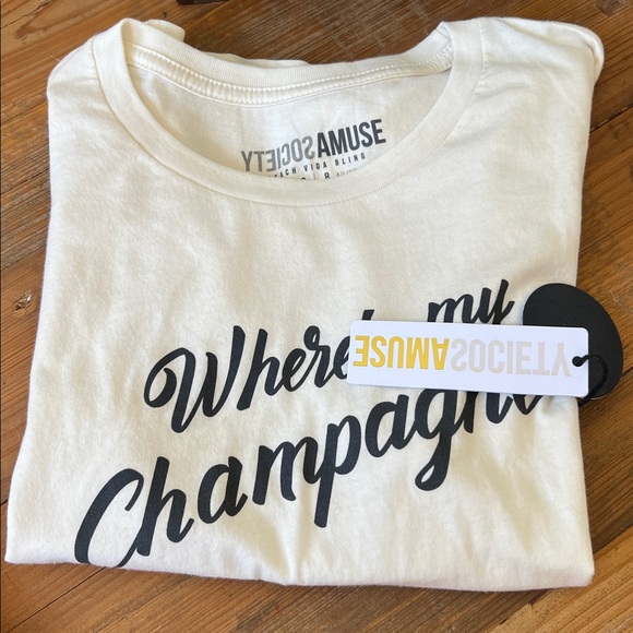 NWT Amuse Society Off White “Where’s my Champagne” Graphic Tee.  Size Small - Picture 7 of 7